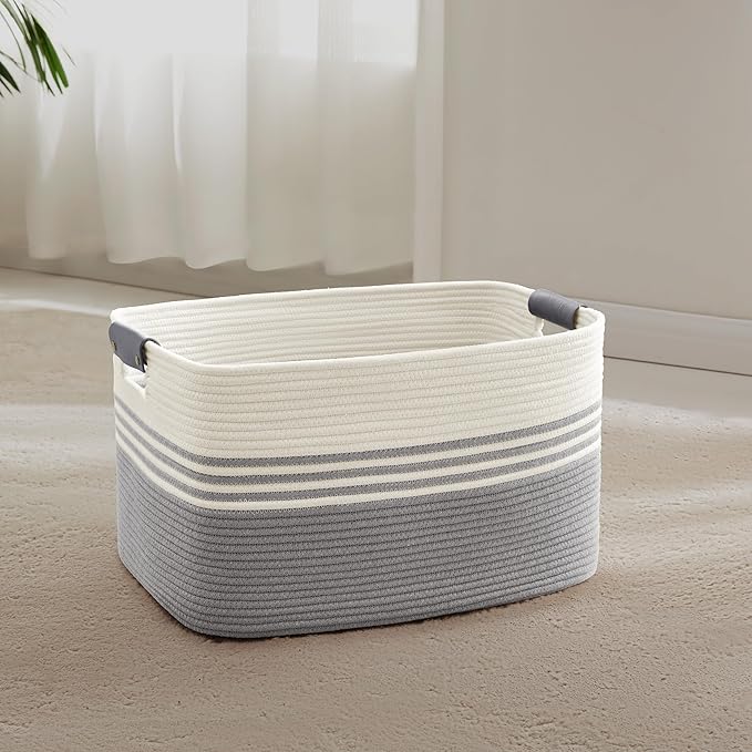 45L Small Laundry Basket with Leather Handles by ELEVATEDELEGANCETIMELESSSTYLE