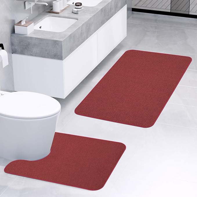 Bathroom Rugs Set 2 Pieces, Thin Bathroom Mats, Toilet Rugs, Quick Dry - Image 2