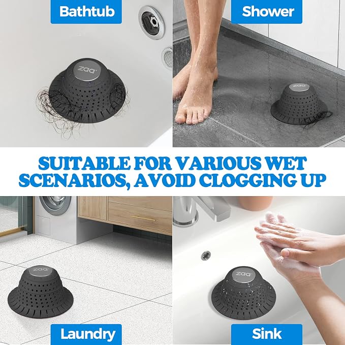 zaa Bathtub Drain Hair Catcher, Silicone Collapsible 1 Pack Drain Protector - Image 2