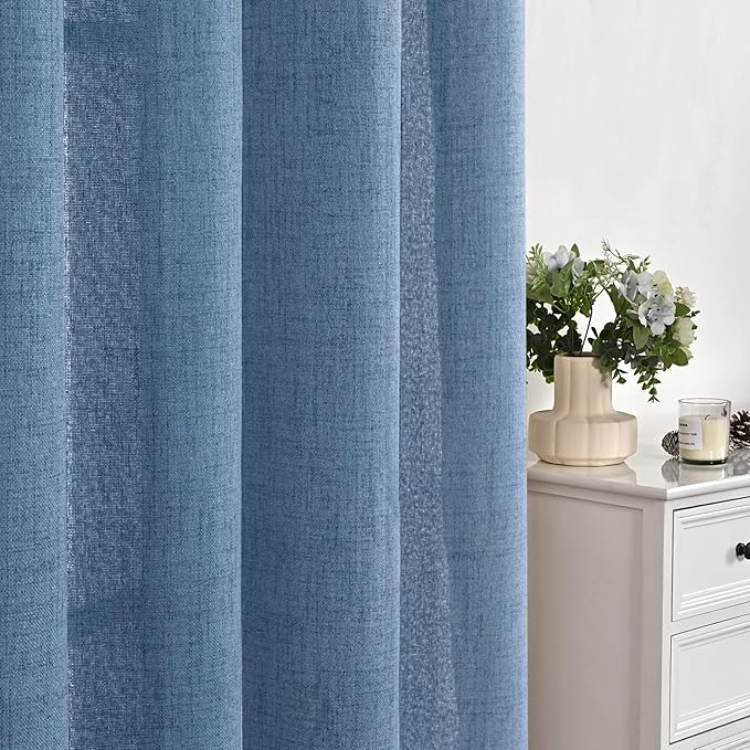 YoungsTex Denim Blue Linen Curtains 63 Inch Length - Image 6