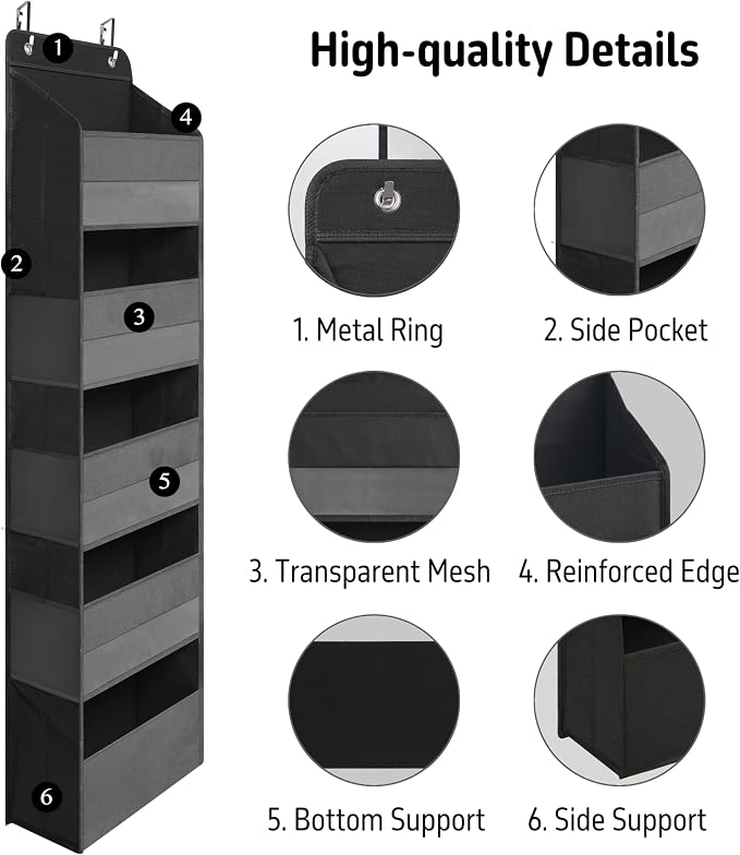 Over Door Organizer with 5 Large Pockets, Heavy Duty Hanging Organizer Storage - Image 3