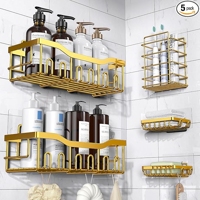 EUDELE 5-Pack Rustproof Stainless Steel Shower Caddy – No Drill Adhesive by EUDELE