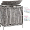 Laundry Hamper with Lid 132 L, Clothes Hamper with Lid, Handwoven Rattan by SETVSON