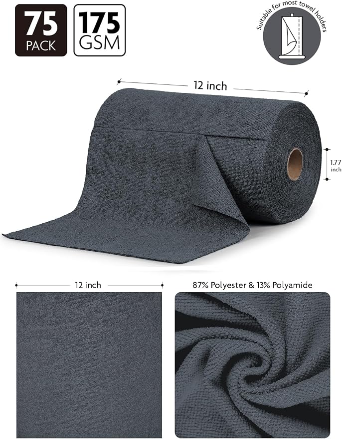 Fantasticlean Microfiber Cleaning Cloth Roll -75 Pack, Tear Away Microfiber - Image 6