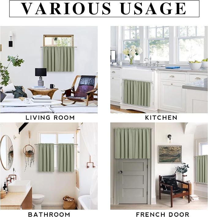 RYB HOME Small Curtains for Bathroom Windows, W 34 x L 36 inches, Sage Green - Image 7