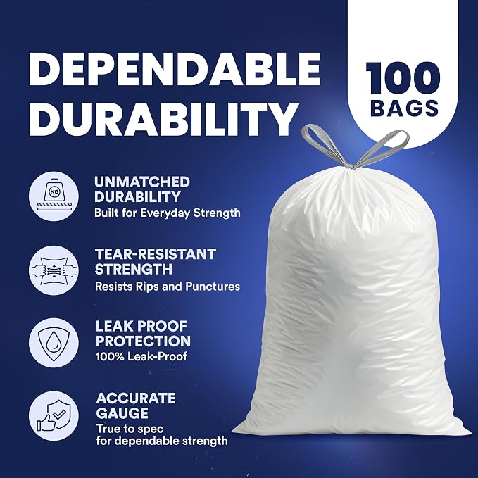 Plasticplace 6 Gallon Trash Bags White Drawstring Garbage Can Liners, 17” x 20” - Image 5