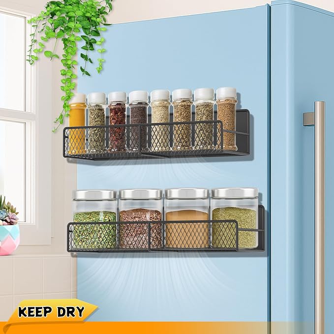 2 Pack Magnetic Spice Rack for Refrigerator, Rustproof Magnetic Shelf for Fridge - Image 3