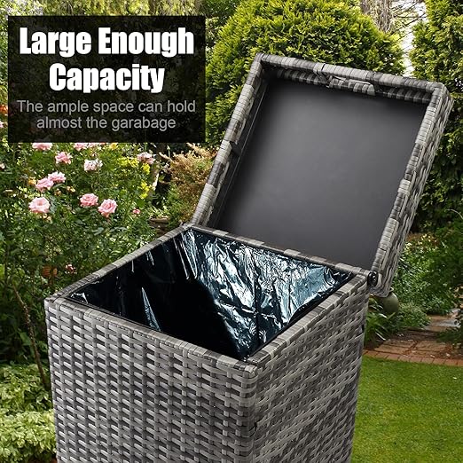 VINGLI Wicker Patio Trash Can, 27 Gallon Rattan Trash Can - Image 3