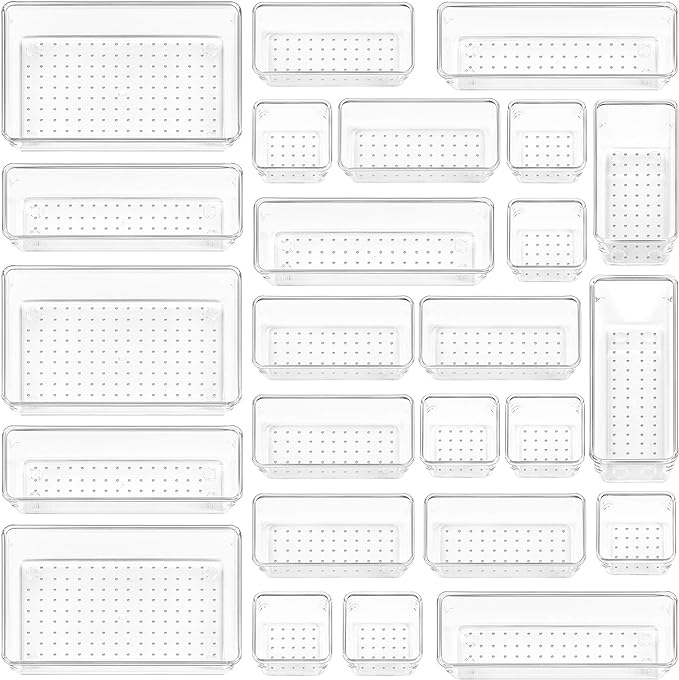 Vtopmart 25 PCS Clear Plastic Drawer Organizers Set, 4-Size Versatile Bathroom by Vtopmart