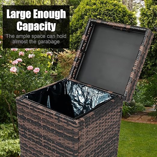 VINGLI Wicker Patio Trash Can, 27 Gallon Rattan Trash Can - Image 3