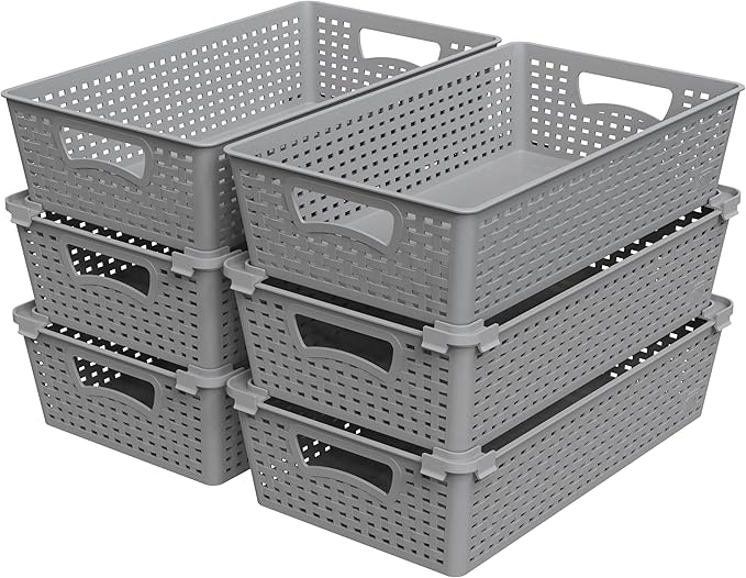 Simple Houseware Stackable Plastic Woven Basket Organizer, 6 Pack, 14.5" x 8.5" by SimpleHouseware