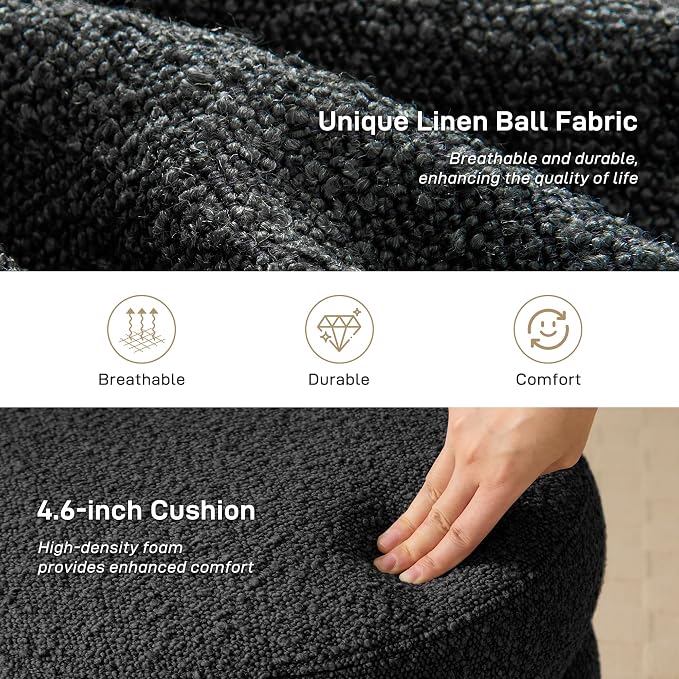 Round Ottoman with Storage Boucle Ottoman Stool with Storage Removable Lid - Image 3