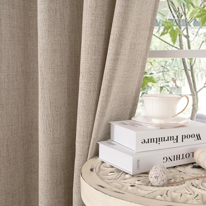 YoungsTex Dark Oatmeal Linen Semi Sheer Curtains 2 Panels - Image 9