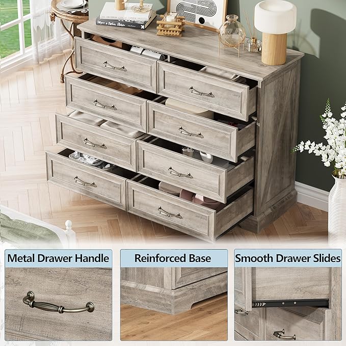 8 Drawer Dresser for Bedroom, Rustic Farmhouse Dresser - Image 5