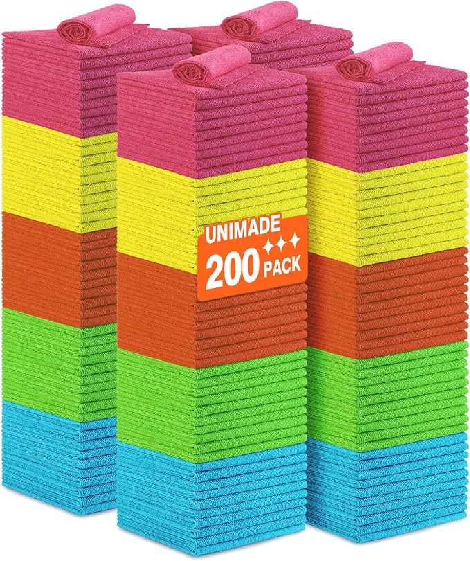 Microfiber Cleaning Cloth, 200PK Reusable Shop Rags Bulk Microfiber Cleansing by Unimade