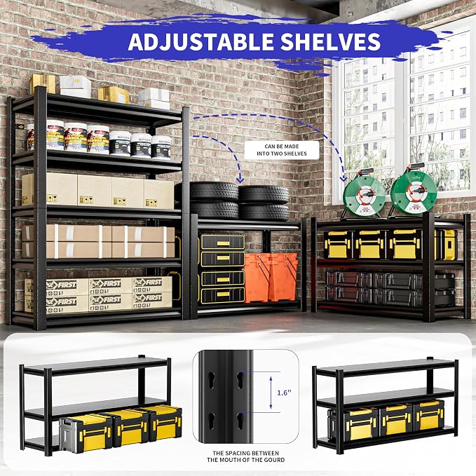 2 Pieces Garage Shelving, Heavy Duty Sturdy Steel Thickened Metal Shelves - Image 4