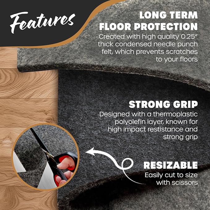 Nevlers 4'x6' Felt TPO Non Slip Rug Pad | 1/4" Thick Anti Slip Rug Grips | - Image 2