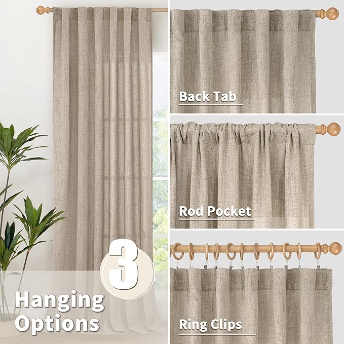 YoungsTex Dark Oatmeal Linen Semi Sheer Curtains 80 Inch Length - Image 6