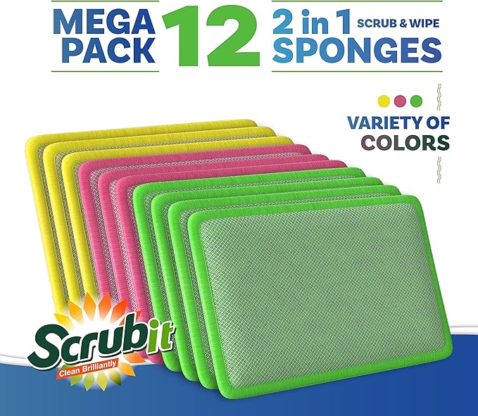 SCRUBIT - Scrub and Wipe Cleaning Pads – Dual Sided Scouring Pad and Dish - Image 5