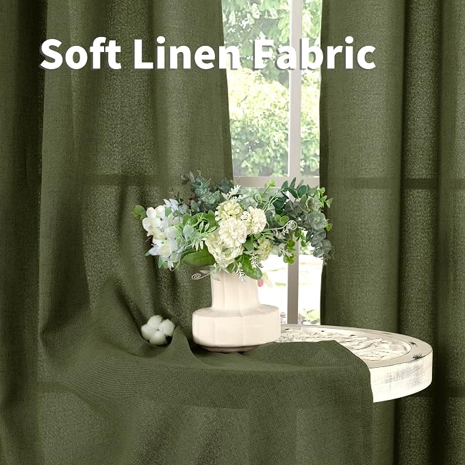 YoungsTex Olive Green Linen Curtains 80 Inch Length - Image 8