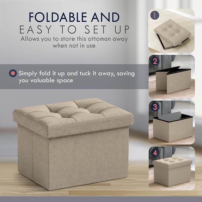 Ornavo Home Small Storage Ottoman Foldable Collapsible Rectangle Linen Ottoman - Image 5