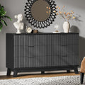 Fluted Dresser with 6 Drawers, Wooden Dresser TV Stand, Wood Closet Clothes by Xixini