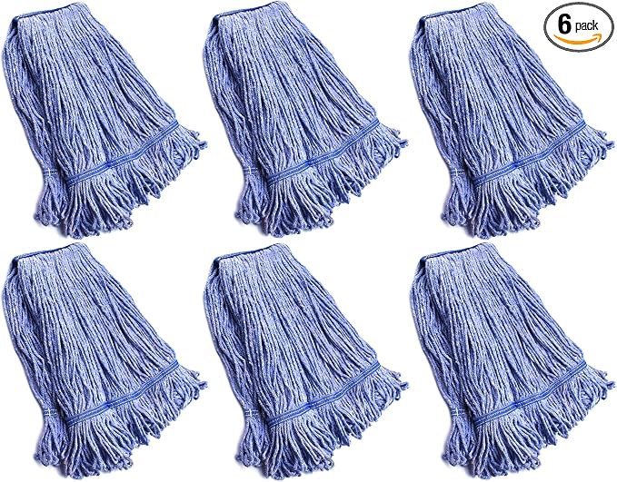 String Mop Heads Replacement Heavy Duty Commercial Grade Blue Cotton Looped End by NIUBEE