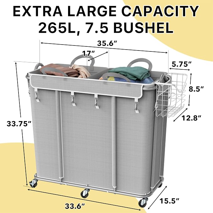 Simple Houseware Extra Large Rolling Laundry Cart – Heavy Duty Hamper - Image 2