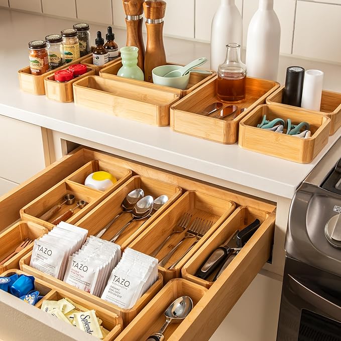 SMIRLY 8-Piece Bamboo Kitchen Drawer Organizer Set - Image 7