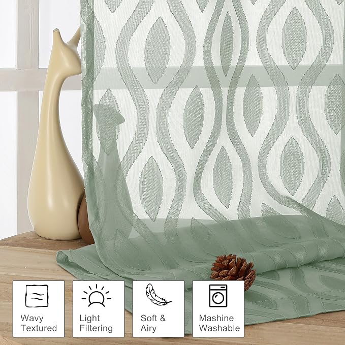 Aiyufeng Sage Green Curtains 45 Inch Length 2 Panels Set, Farmhouse Clip - Image 2