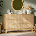 Fluted Dresser with 6 Drawers, Wooden Dresser TV Stand, Wood Closet Clothes by Xixini