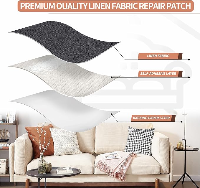 Fine Linen Fabric Patches, Self-Adhesive, Extra Large 12x40 inch, - Image 3