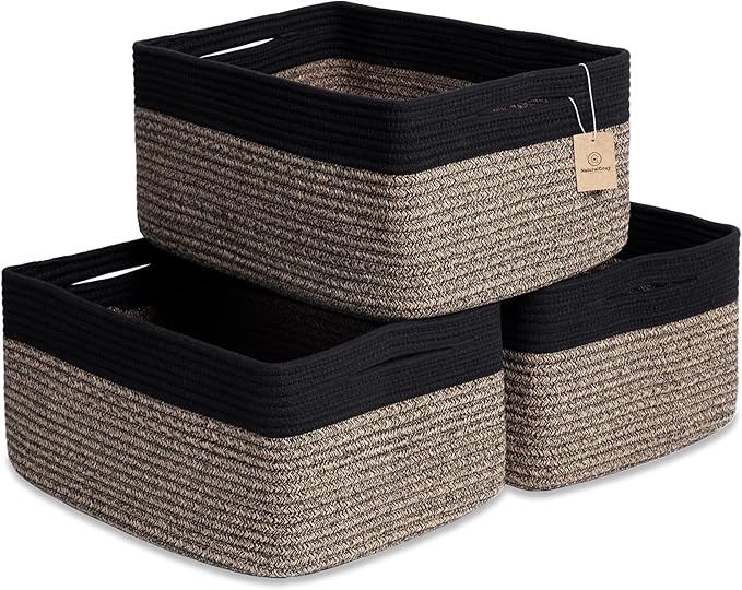 NaturalCozy Storage Baskets 16.8”x13”x7.6” Cotton Rope Woven Baskets by NaturalCozy
