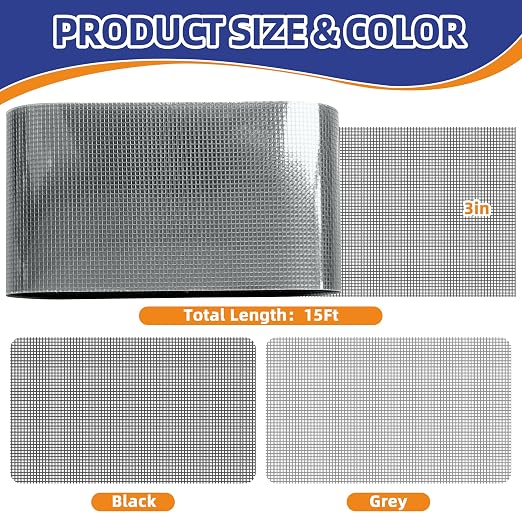 KING MOUNTAIN Black Window Screen Repair Tape, 3inX15FT Heavy Duty Screen - Image 2
