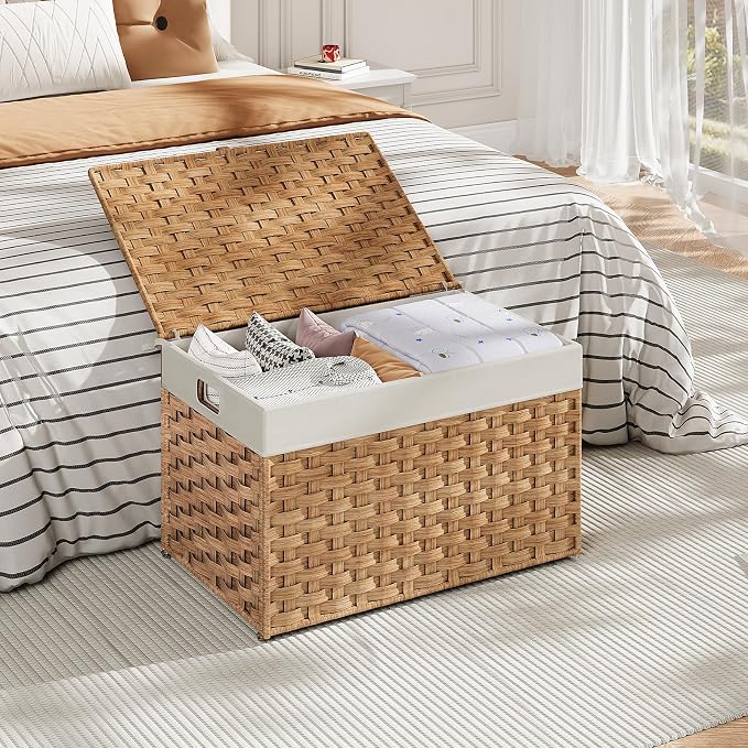 HOOBRO Storage Basket with Lid, 17.2 Gallon Wicker Basket, Handwoven Blanket - Image 3