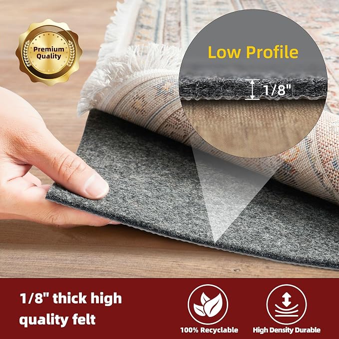 BAGAIL Felt and Natural Rubber Backing Rug Pads 1/8” Thick, 4 x 6 Ft Non Slip - Image 3