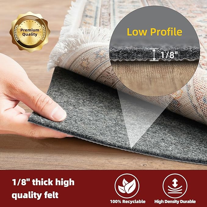 BAGAIL Felt and Natural Rubber Backing Rug Pads 1/8” Thick, 2 x 3 Ft Non Slip - Image 3