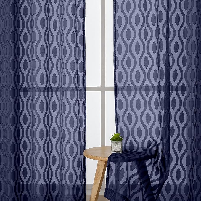 Aiyufeng Navy Blue Sheer Curtains Tiers 36 Inch Length, Light Filtering Soft - Image 3