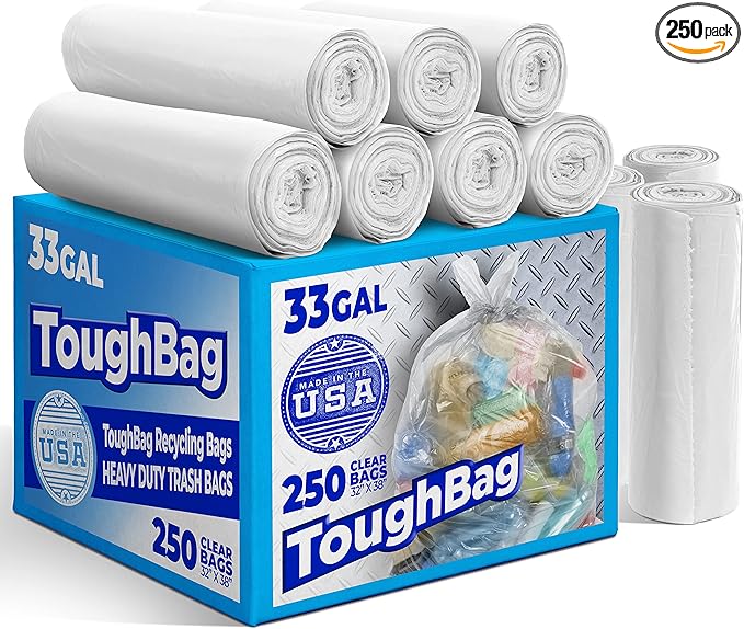 30-33 Gallon Clear Trash Bags Heavy Duty by ToughBag