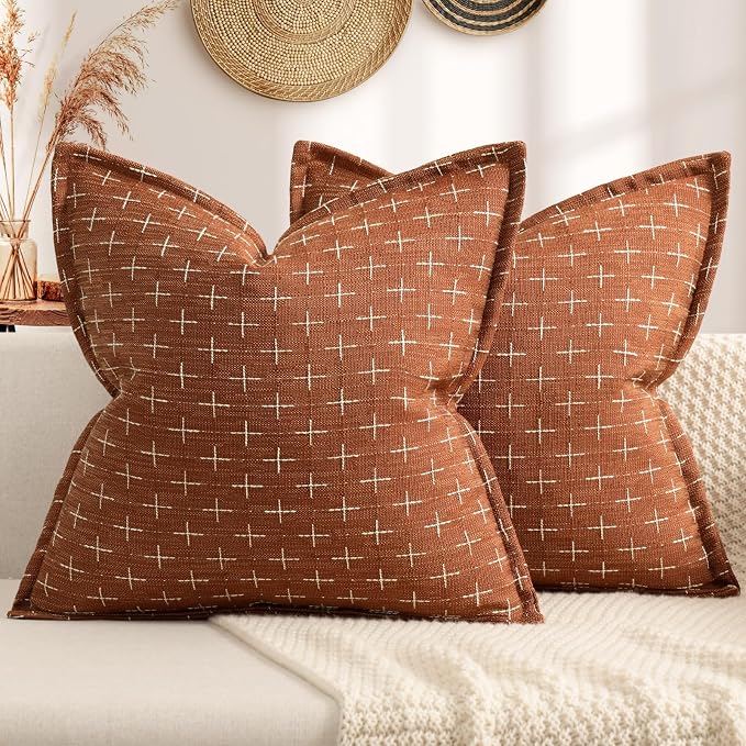 ZWJD Fall Throw Pillow Covers 26x26 Set of 2 Soft Polyester Textured Rust by ZWJD