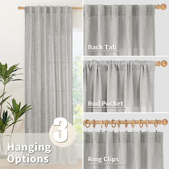 YoungsTex Dark Grey Linen Curtains 72 Inch Long 2 Panels - Image 5