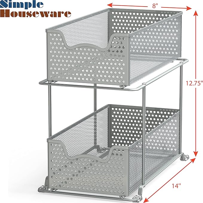 SIMPLE HOUSEWARE 2 Tier Sliding Cabinet Basket Organizer Drawer - Image 3