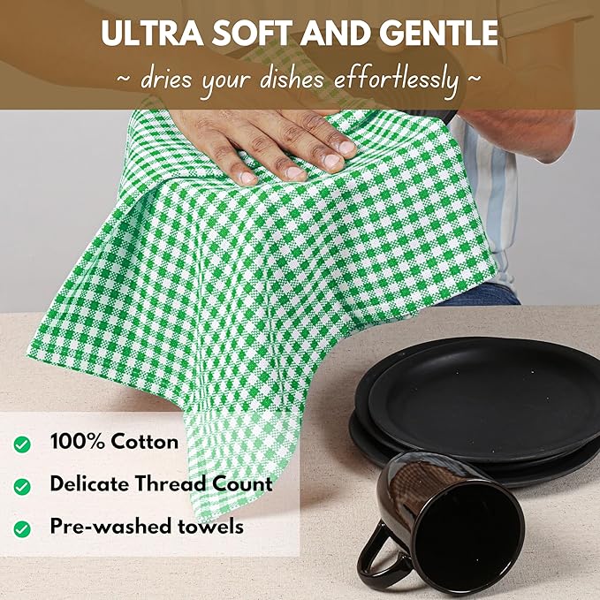 Native Fab Kitchen Dish Towels 16x26 inches Set of 4 Gingham Mini Check- 100% - Image 5