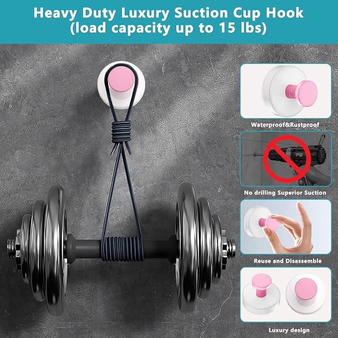 Suction Cup Hooks for Shower, Removable No Drill Towel Hooks, Upgraded 15 lbs - Image 3