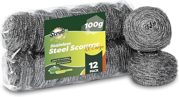 12 Pack Stainless Steel Scourers by Scrub It – Steel Wool Scrubber Pad Used by SCRUBIT
