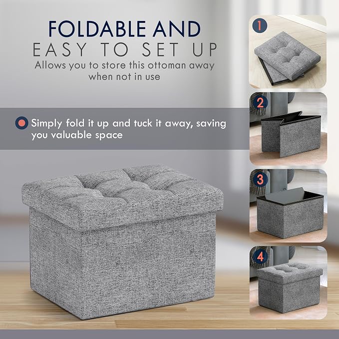Ornavo Home Small Storage Ottoman, Foldable Collapsible Rectangle Linen Ottoman - Image 5