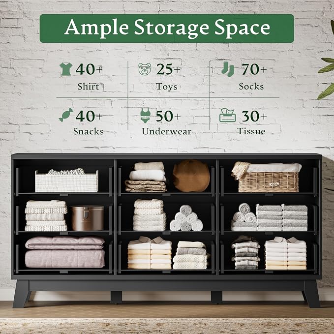 Fluted Dresser with 9 Drawers, Wooden Dresser TV Stand, Wood Closet Clothes - Image 4