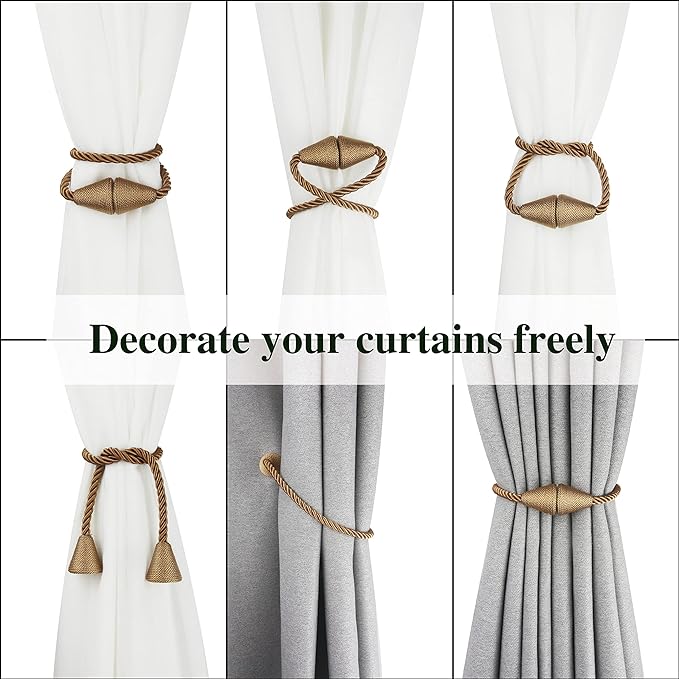 4 Pack Magnetic Curtain Tiebacks Rope Modern Handmade Curtain Tie Backs - Image 5