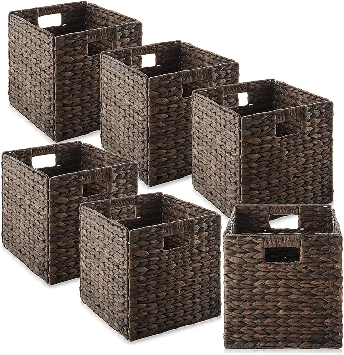 Casafield 10.5" x 10.5" Water Hyacinth Storage Baskets, Espresso by Casafield