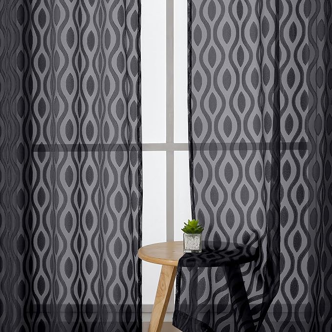 Aiyufeng Sheer Curtains 54 Inch Length 2 Panels, Soft Lightweight Clip Jacquard - Image 3